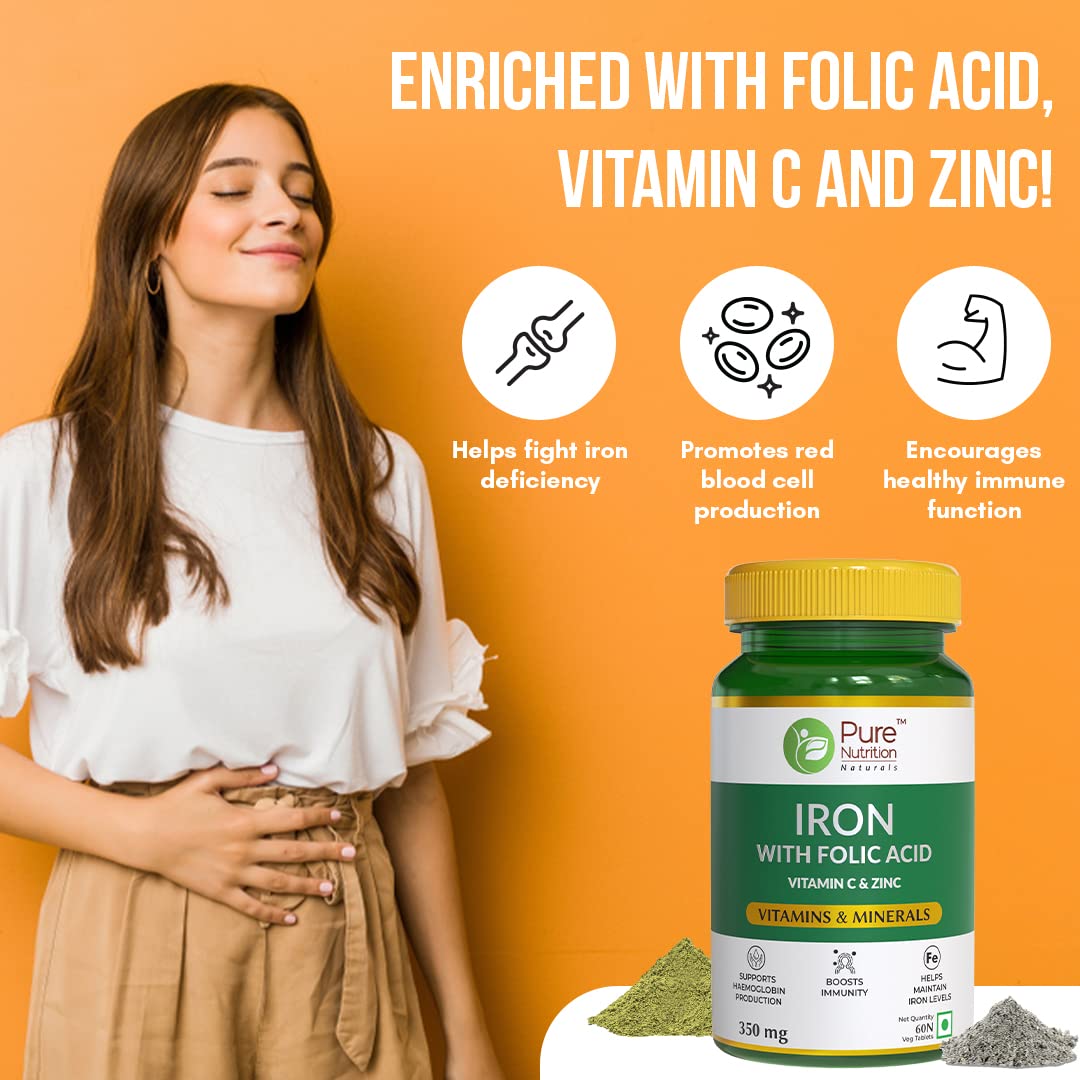 Pure Nutrition Iron Folic Acid with Zinc & Vitamin C Tablets | Swadesiicart