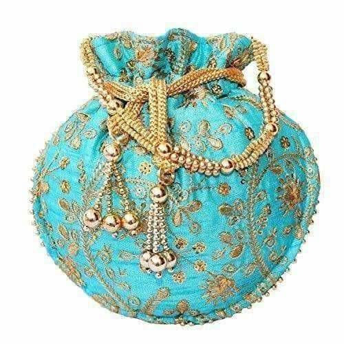 Ethnic Clutch Silk Potli Batwa Pouch Bag with Metal Bead work Gift - Swadesiicart