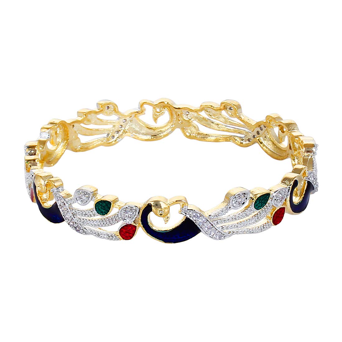 Gold-Polished Alloy Enamel Coated Ad Peacock Bangle Set - The Pari - Swadesiicart