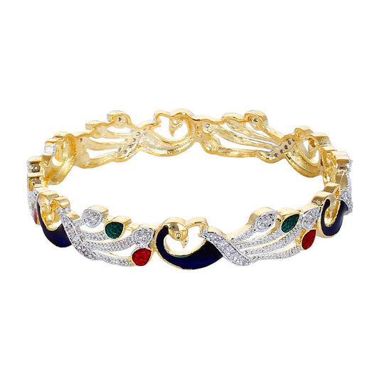 Gold-Polished Alloy Enamel Coated Ad Peacock Bangle Set - The Pari - Swadesiicart