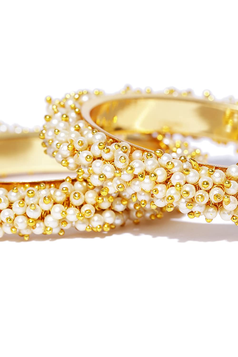 Gold-Polished Alloy Pearl Cluster Bangle Set - The Pari - Swadesiicart