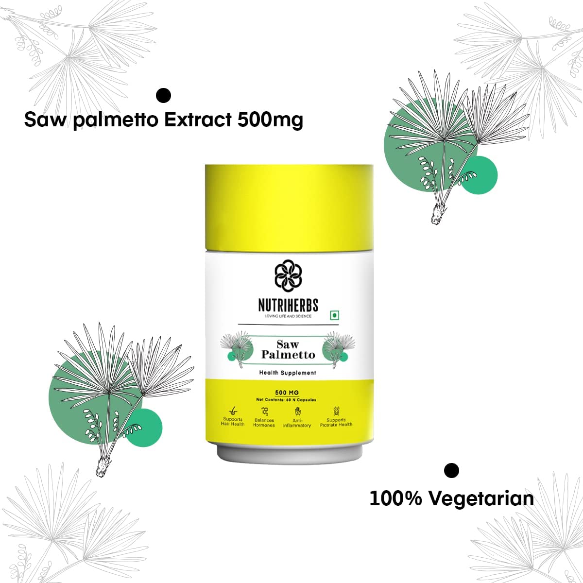 Nutriherbs Saw Palmetto 450mg Capsules - Swadesiicart
