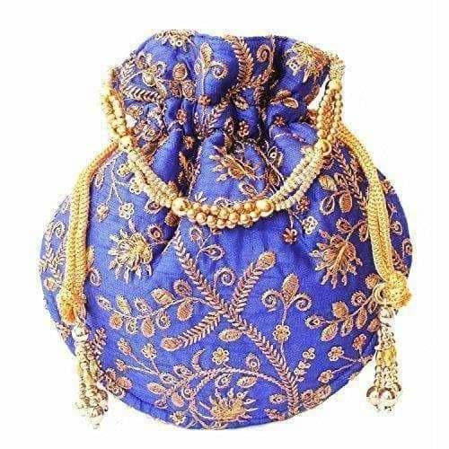 Ethnic Clutch Silk Potli Batwa Pouch Bag with Metal Bead work Gift - Swadesiicart