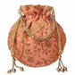 Ethnic Clutch Silk Potli Batwa Pouch Bag with Metal Bead work Gift - Swadesiicart