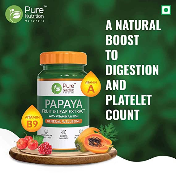 Pure Nutrition Papaya Leaf & Fruit Extract Veg Capsules - Swadesiicart