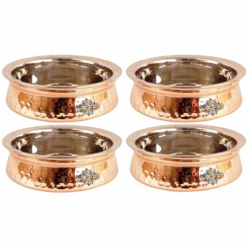 Steel Copper Handi Bowl Hammered Design Serving Dishes - Set of 4 - Swadesiicart