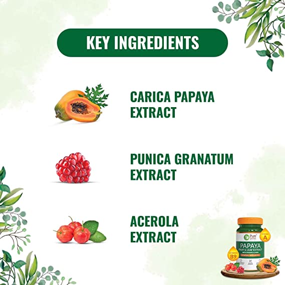 Pure Nutrition Papaya Leaf & Fruit Extract Veg Capsules - Swadesiicart