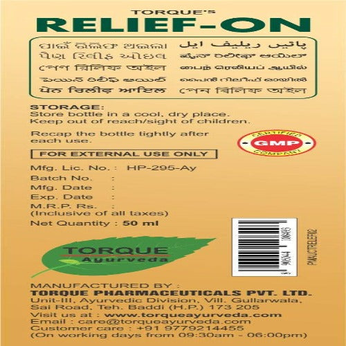 Torque's Relief-On Pain Relief Oil | Swadesiicart