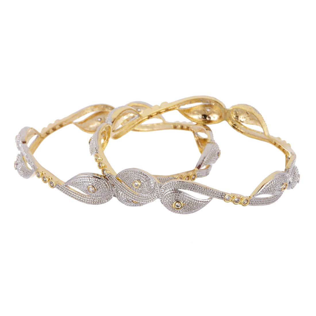 Gold-Polished Alloy Heart Shape American Diamond Studded Bangle Set - The Pari - Swadesiicart