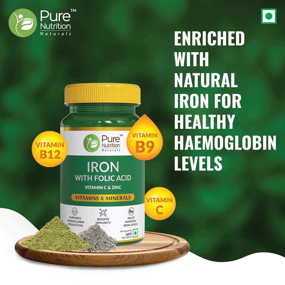 Pure Nutrition Iron Folic Acid with Zinc & Vitamin C Tablets | Swadesiicart
