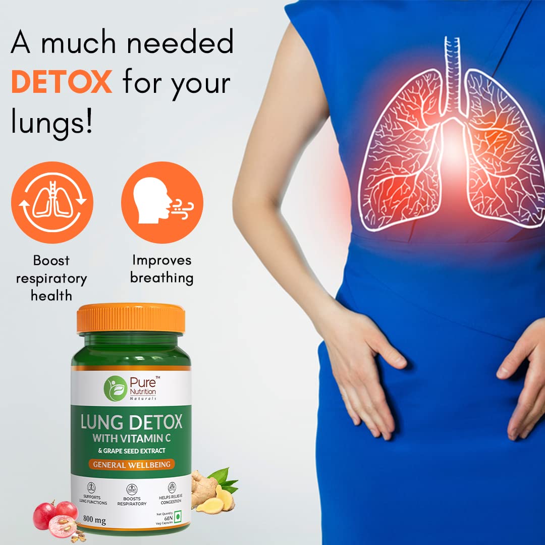 Pure Nutrition Lung Detox with Vitamin C & Grape Seed Extract Veg Capsules - Swadesiicart