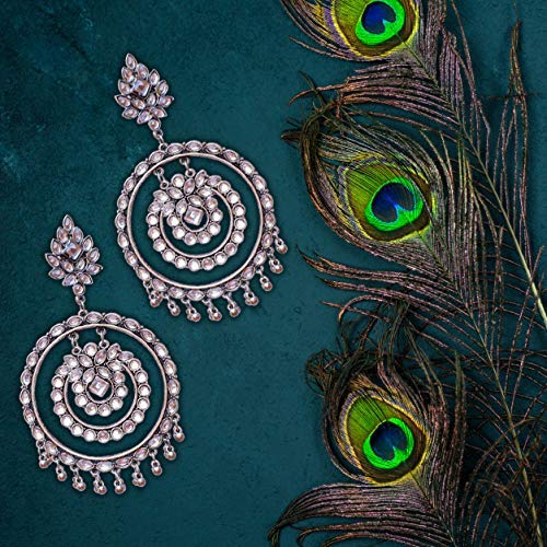 Silver-Plated Alloy Kundan Studded Silver Round Earrings - The Pari - Swadesiicart