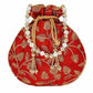Ethnic Silk Potli bag Clutch Batwa Pouch with Embroidery and Metal Bead work Gift For Women - Swadesiicart