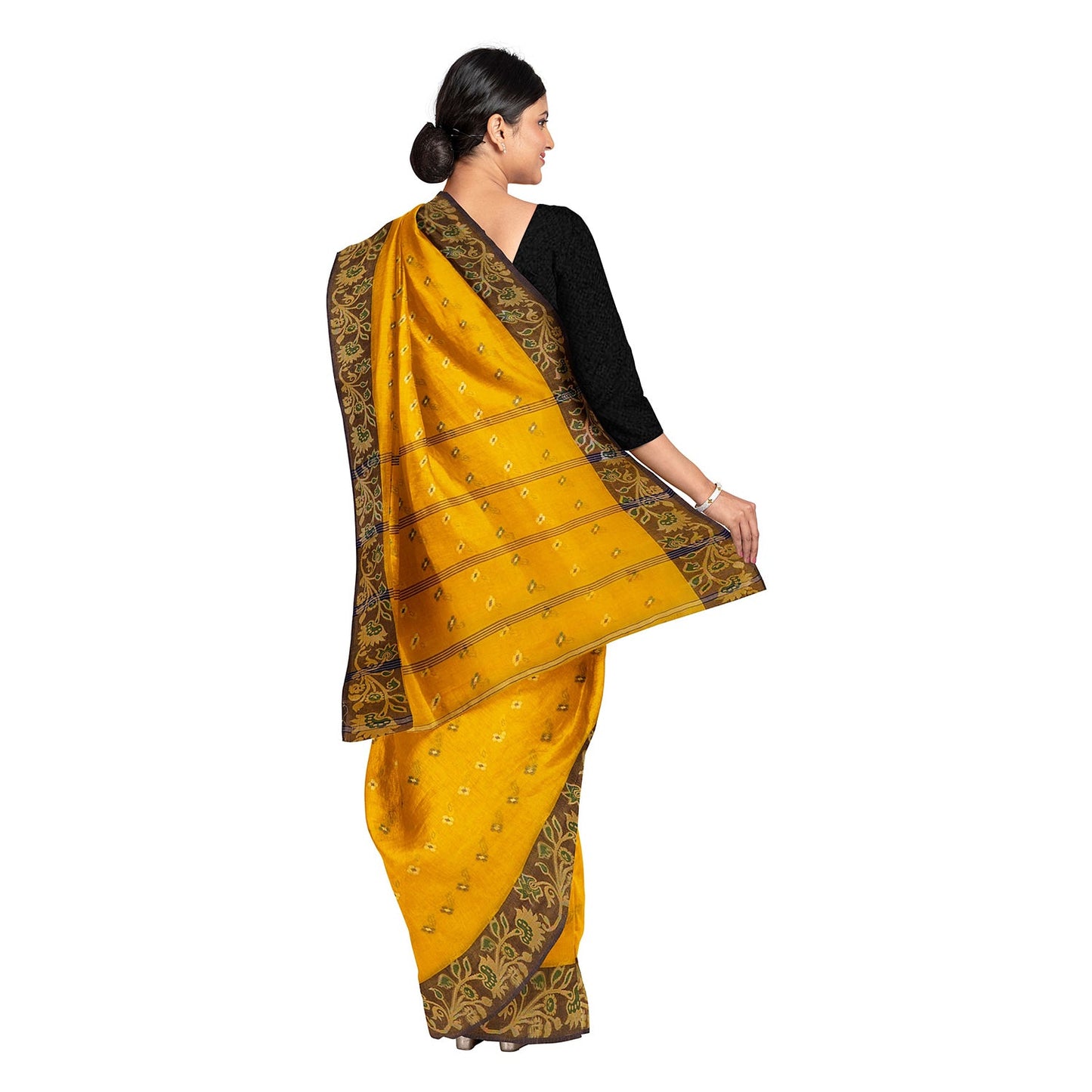 Exclusive Collection 100% Pure Cotton Yellow Tant Saree With Hand Weaving Work - Swadesiicart