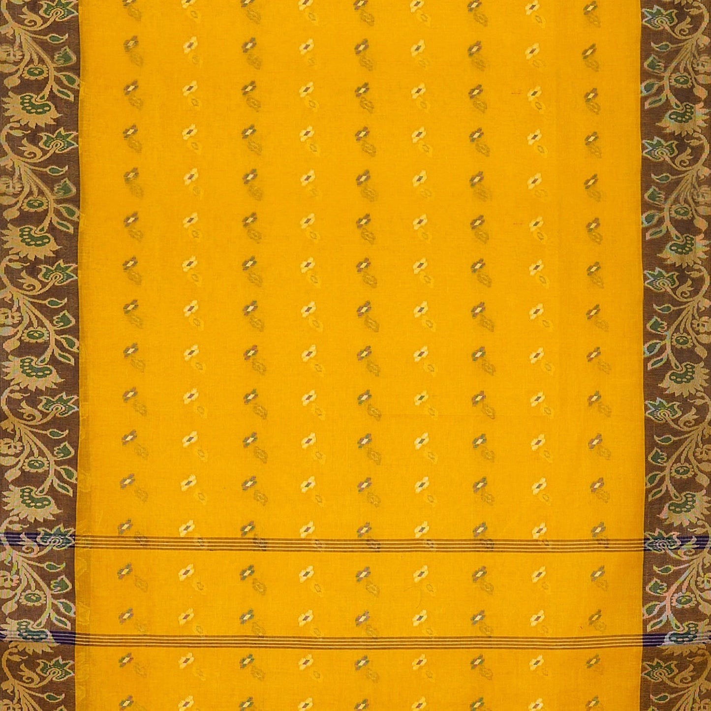 Exclusive Collection 100% Pure Cotton Yellow Tant Saree With Hand Weaving Work - Swadesiicart
