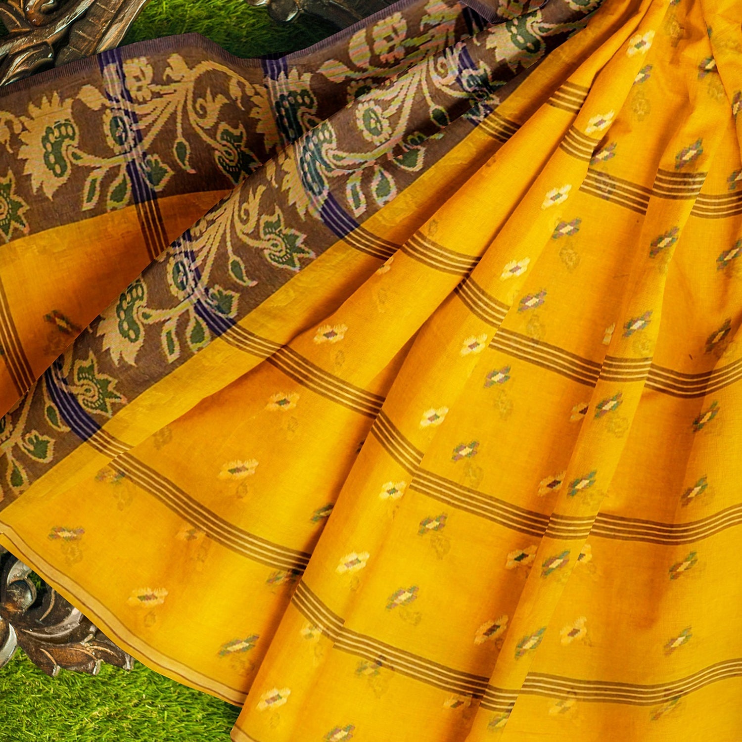 Exclusive Collection 100% Pure Cotton Yellow Tant Saree With Hand Weaving Work - Swadesiicart