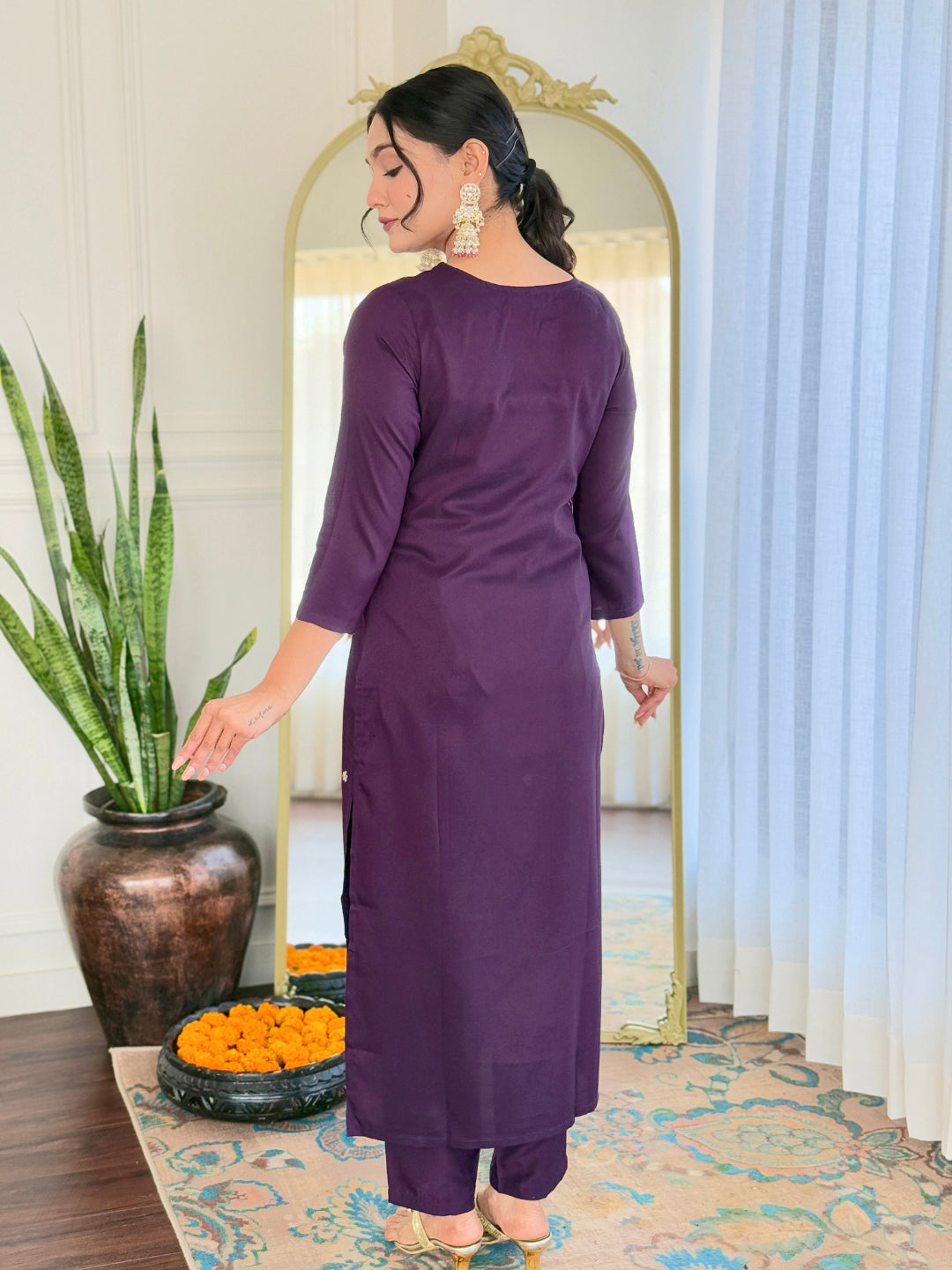 The52 Women's Rayon Embroidery work Straight Kurta with Pant and Dupatta Set - Swadesiicart