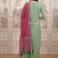 Vishudh Green Embroidered Thread Work Kurta with Trouser & Dupatta - Swadesiicart