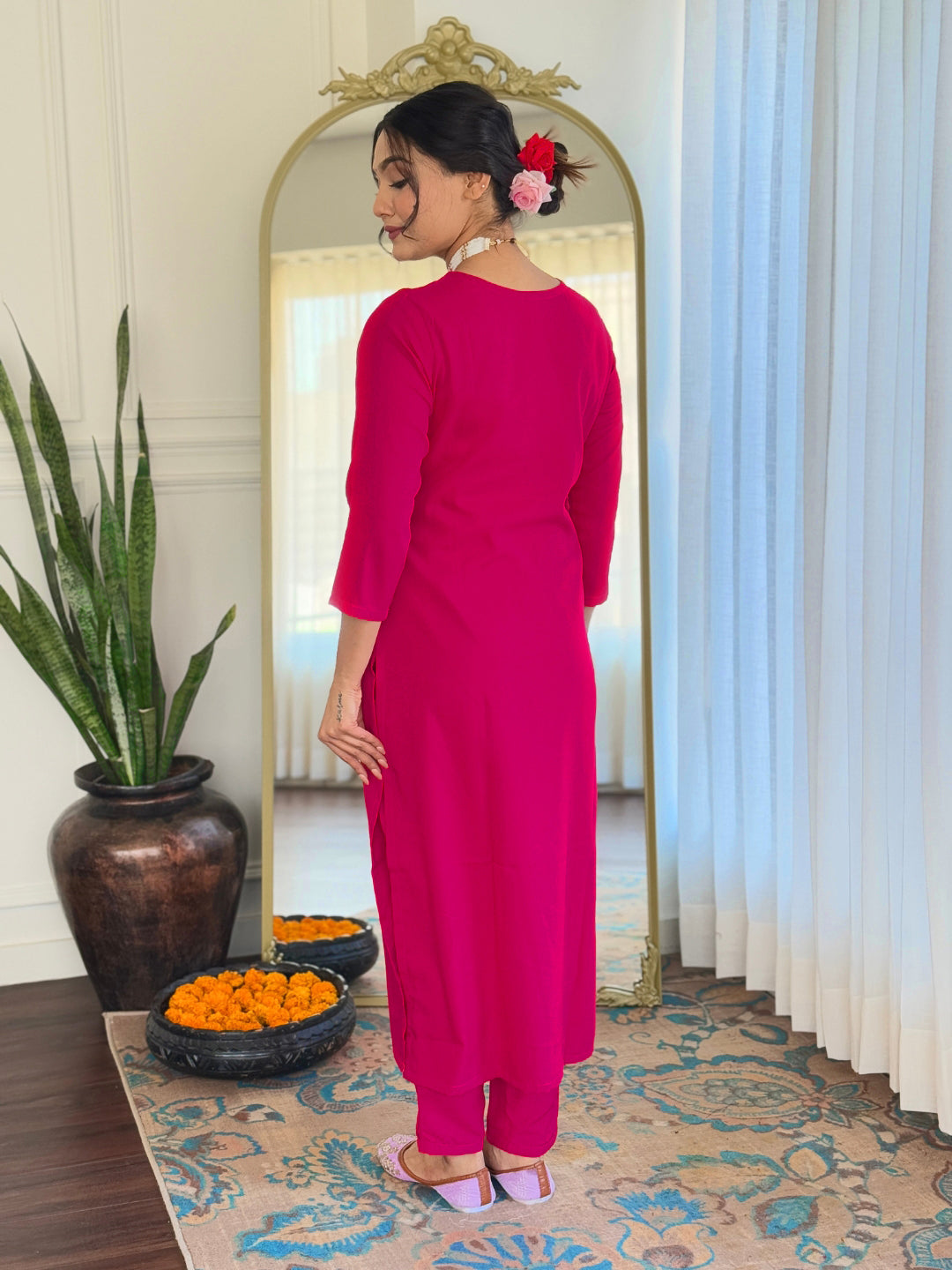 The52 Thread Work Rayon Fabric Straight Kurta, Pant and Dupatta Set - Swadesiicart