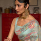 Mitera Turquoise Blue & Pink Floral Zari Silk Blend Banarasi Saree | Swadesiicart