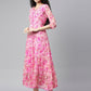 Souchii Beautiful Pink & peaches n cream Floral Layered Chiffon Midi Dress - Swadesiicart