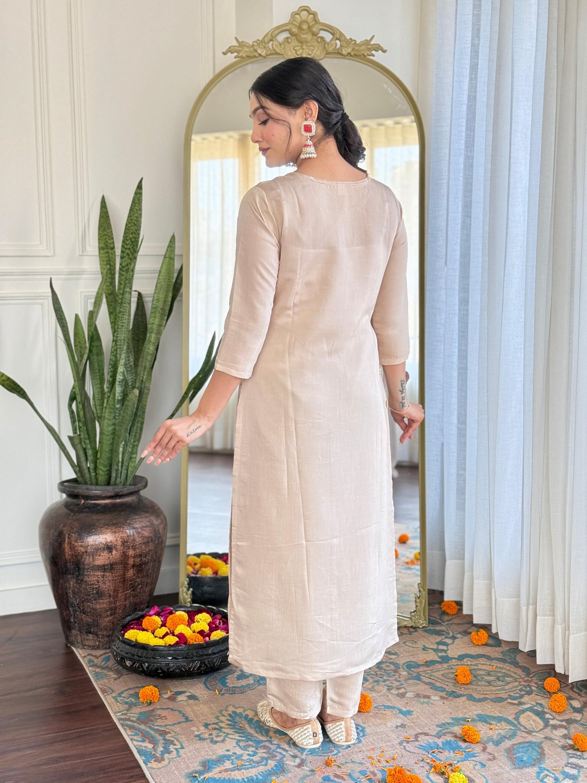 The52 Embroidered Rayon Fabric Straight Kurta, Pant and Dupatta Set - Swadesiicart
