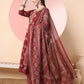 Yufta Maroon Pure Cotton Chikankari Anarkali Kurta Dupatta Pant Set | Swadesiicart