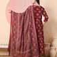 Yufta Maroon Pure Cotton Chikankari Anarkali Kurta Dupatta Pant Set | Swadesiicart