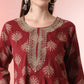Yufta Maroon Pure Cotton Chikankari Anarkali Kurta Dupatta Pant Set | Swadesiicart