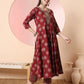 Yufta Maroon Pure Cotton Chikankari Anarkali Kurta Dupatta Pant Set | Swadesiicart