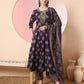 Yufta Purple Pure Cotton Chikankari Anarkali Kurta Dupatta Pant Set | Swadesiicart