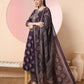 Yufta Purple Pure Cotton Chikankari Anarkali Kurta Dupatta Pant Set | Swadesiicart
