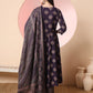 Yufta Purple Pure Cotton Chikankari Anarkali Kurta Dupatta Pant Set | Swadesiicart