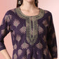 Yufta Purple Pure Cotton Chikankari Anarkali Kurta Dupatta Pant Set | Swadesiicart