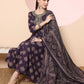 Yufta Purple Pure Cotton Chikankari Anarkali Kurta Dupatta Pant Set | Swadesiicart