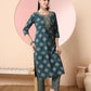 Yufta Green Pure Cotton Chikankari Straight Kurta Dupatta Pant Set | Swadesiicart