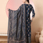 Yufta Teal Blue Pure Cotton Chikankari Straight Kurta Dupatta Pant Set | Swadesiicart