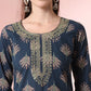 Yufta Teal Blue Pure Cotton Chikankari Straight Kurta Dupatta Pant Set | Swadesiicart