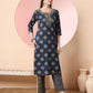 Yufta Teal Blue Pure Cotton Chikankari Straight Kurta Dupatta Pant Set | Swadesiicart