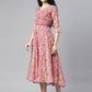 Souchii White & Red Floral Layered Chiffon Beautiful Midi Dress - Swadesiicart