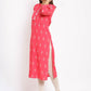 HERE&NOW Pink Mandarin Collar Ethnic Motifs Printed Pure Cotton Kurta - Swadesiicart