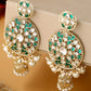 Shoshaa Green & Gold-Polished Kundan Studded Contemporary Jhumkas Earrings | Swadesiicart