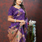 Lorenvalley Fashion Purple Soft Paithani Silk Woven Design Copper Zari Meenakari Weaving Saree - Swadesiicart