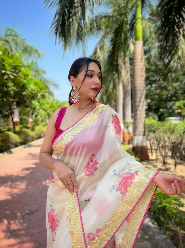 Vamsee Vamakshi Yellow Organza Saree - Swadesiicart