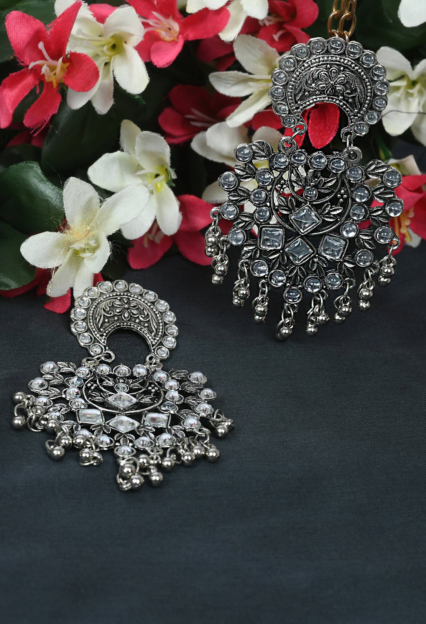Mominos Fashion Johar Kamal Silver Color Base With Kundan Earrings - Mominos Fashion