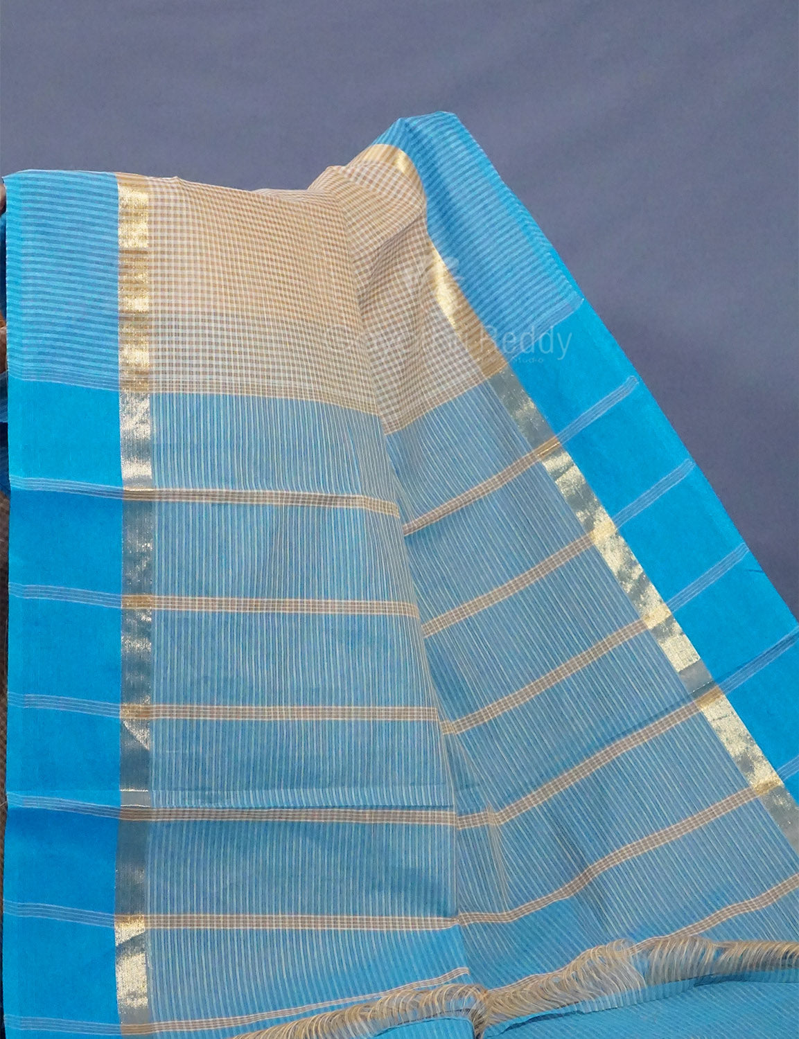Dual Shade of Beige And Sky Blue Pure Mangalgiri Cotton By Gayathri Reddy Designer Studio | Swadesiicart