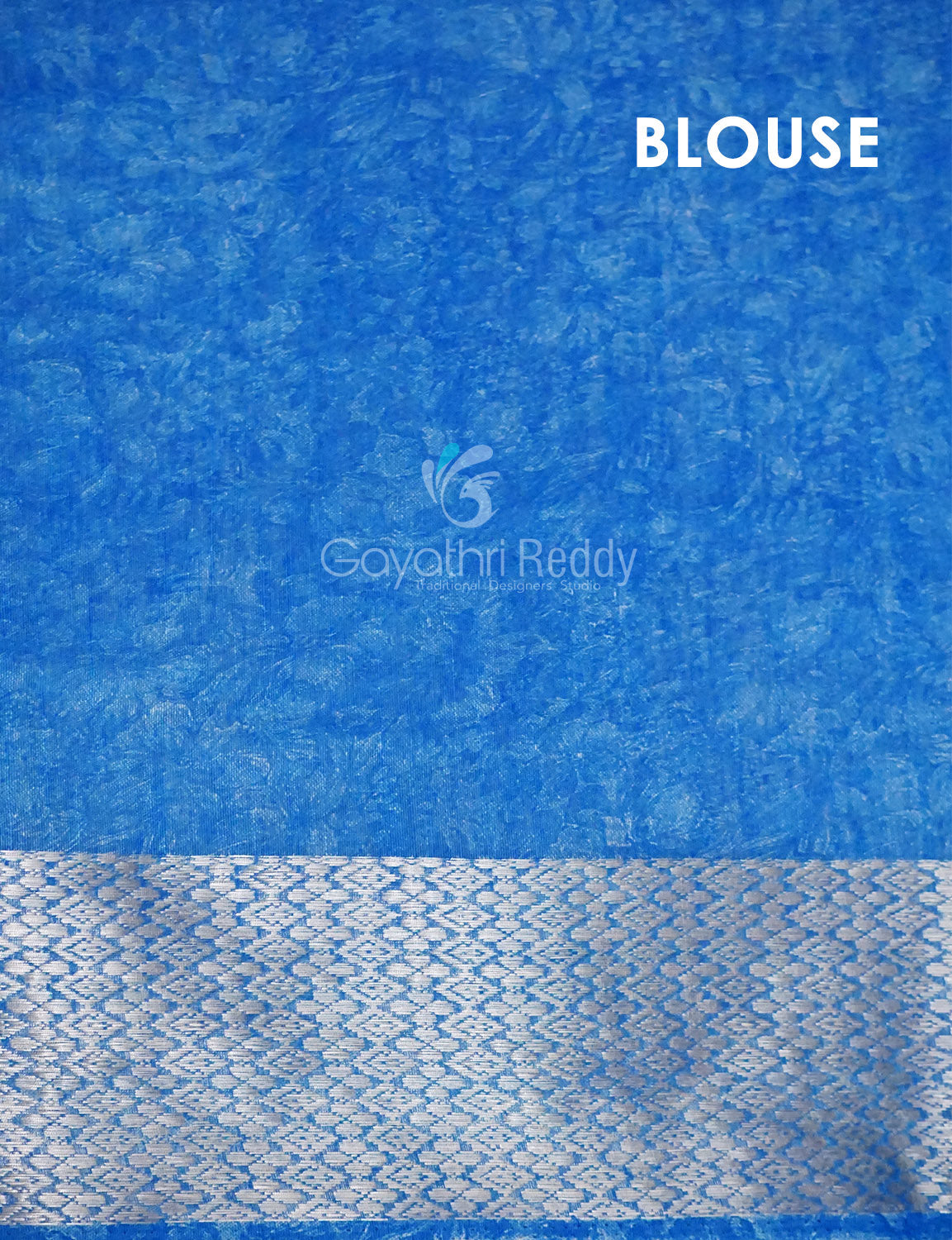 Powder Blue And Dark Blue Coloured Floral Print Semi Chanderi Saree By Gayathri Reddy Designer Studio | Swadesiicart