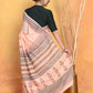 Very Much Indian Handblock Printed Cotton Saree With Natural Dyes - Peach | Swadesiicart