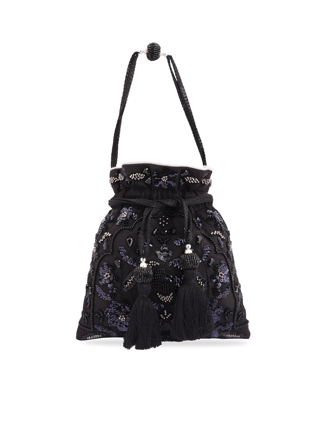Masq Black & White Embroidered Potli Clutch - Swadesiicart