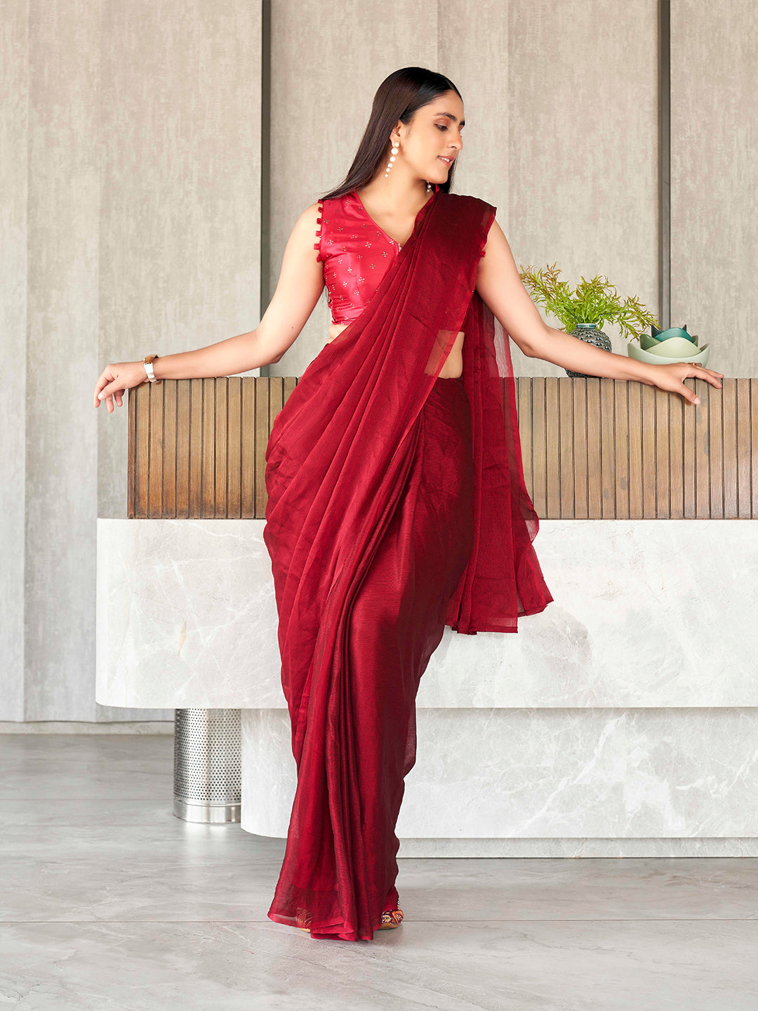 Tikhi Imli Polyester Ready to Wear Saree | Swadesiicart